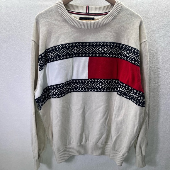 Tommy Hilfiger Flag Crewneck Sweater Mens 3XL cotton Preppy Casual Academia 1871 - Picture 1 of 8